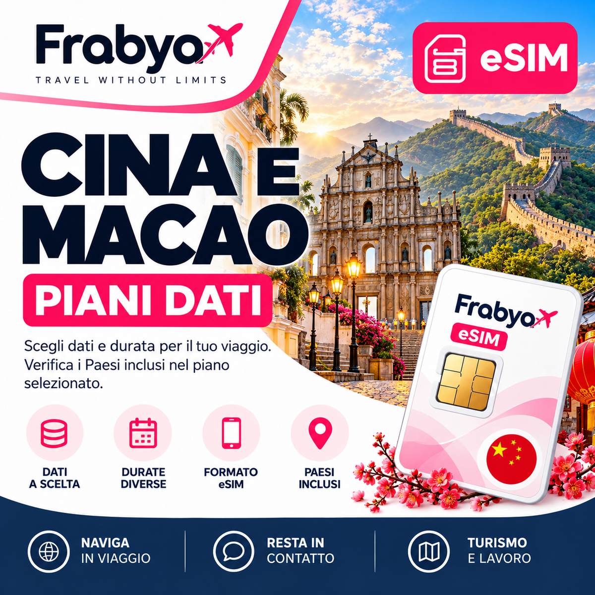 Frabya eSIM CINA E MACAO — piani dati e durate selezionabili
